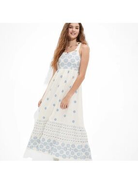 American Eagle Outfitters Cream Embroidered Maxi Dress